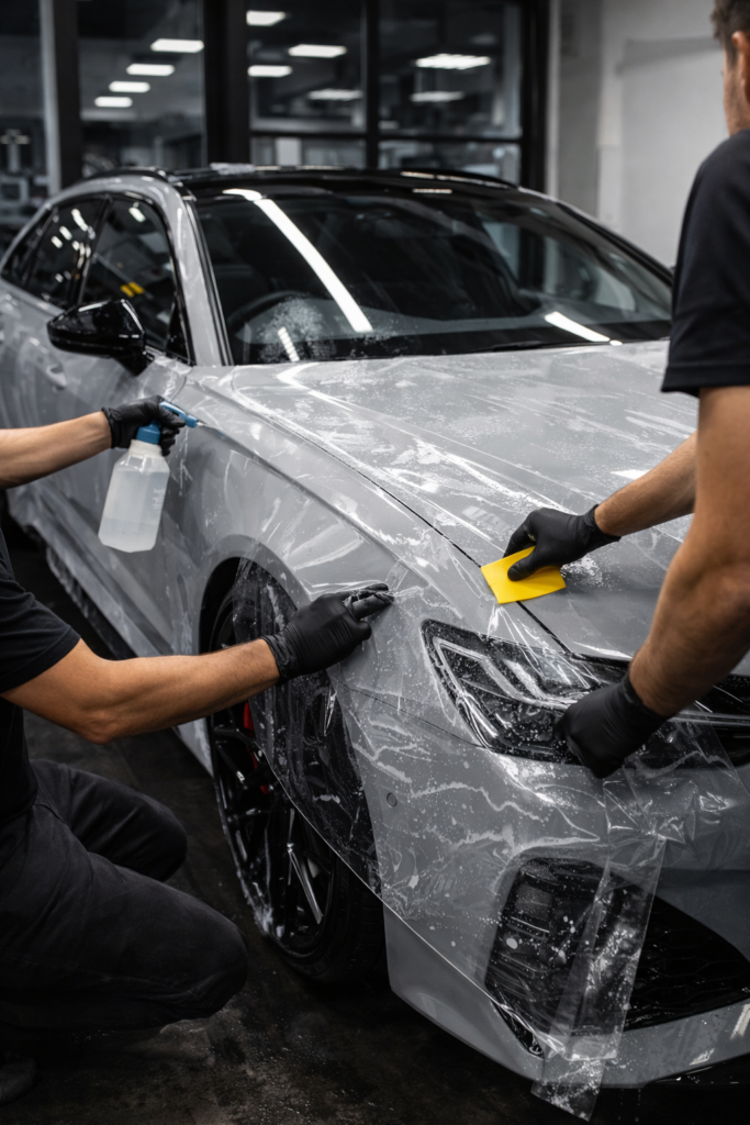 luxury sports car protected with full vehicle paint protection film